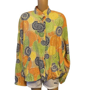 Vintage VP Collections Silk Jacket Sz M-XL Geometric Button Up Pocket Disco Punk